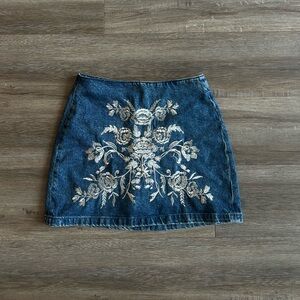 TopShop Metallic Floral Embroidered Denim Mini Skirt